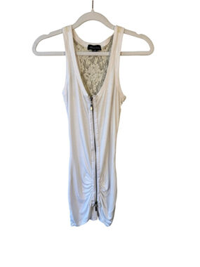 Seductions White Lace-Back Zip Front Tank Size S Y2K Minimalist Casual